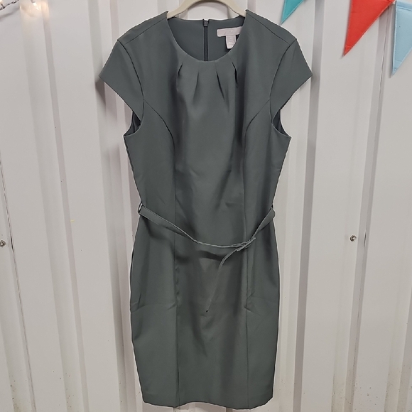 H&M Green Sheath Dress with Cap Sleeves and Crew Neck - Picture 1 of 4
